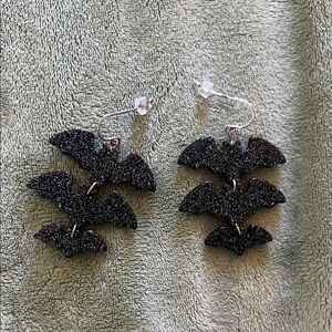 Black Glitter Bat Earrings